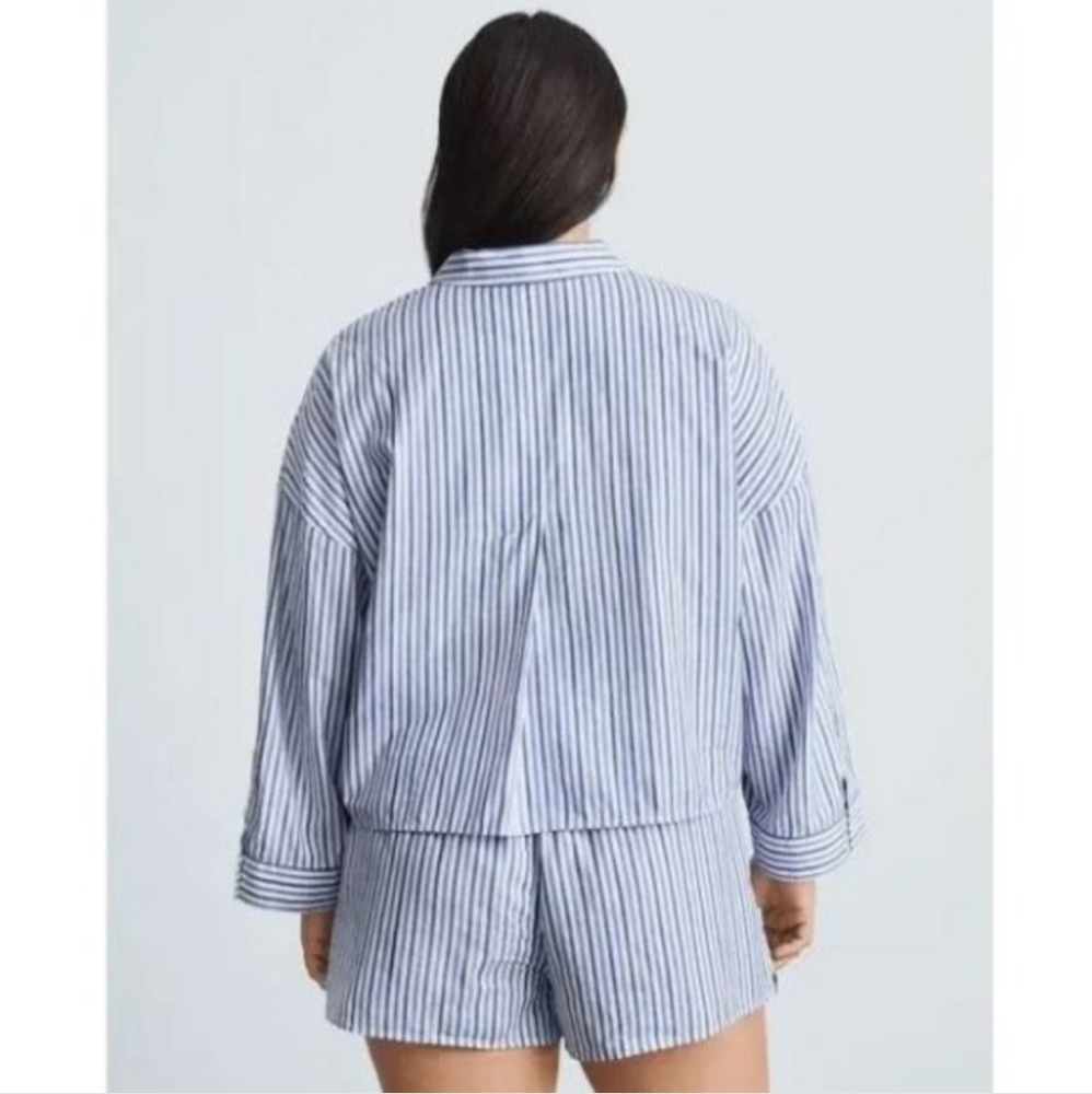 NWT Everlane Blue And White Striped Cotton Collared The Woven PJ Top Size M - Picture 8 of 8